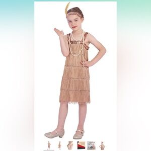 Gold flapper dress, headband and pearl necklace set-  Roaring 20s